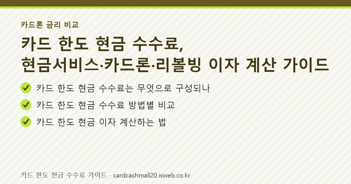 카드 한도 현금 수수료 가이드 핵심 내용을 정리한 요약 카드